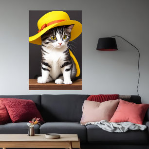 Póster Un gato lindo y adorable en un gorra amarillo   Ar