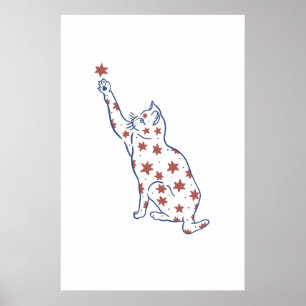 Póster Un gato minimalista que llega a la estrella imprim
