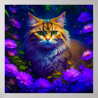 Un gato Naranja Kitty con flores