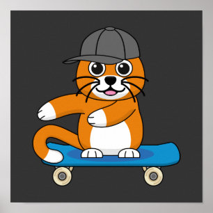 Póster Un gato Naranja lindo en un Personalizado de skate