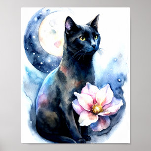 Póster Un gato negro con ojos amarillos llamativos Poster