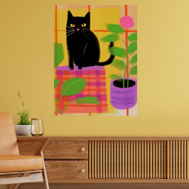 Póster Un Gato Negro Con Sillones De Hogar Tapados