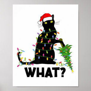 Póster Un gato negro gracioso que presiona el árbol de Na