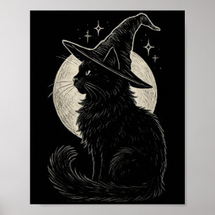 Póster Un gato negro lindo Gorra Moon Retro Coquette Boho