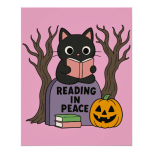 Póster Un gato negro lindo leyendo en paz