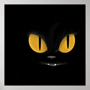 Póster Un gato negro malicioso lindo con fans