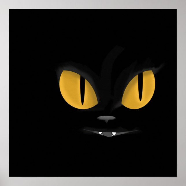 Póster Un gato negro malicioso lindo con fans (Frente)