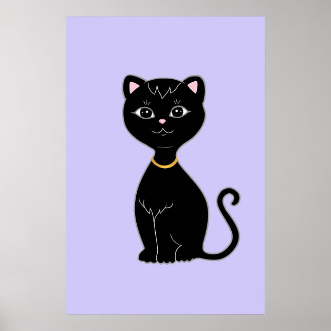Póster Un gato negro suave en un periwinkle ligero (Frente)