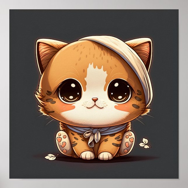 Póster Un gato personalizado lindo con un vendaje en la c (Frente)