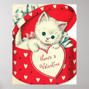 Póster Un gato retro lindo poster de San Valentín