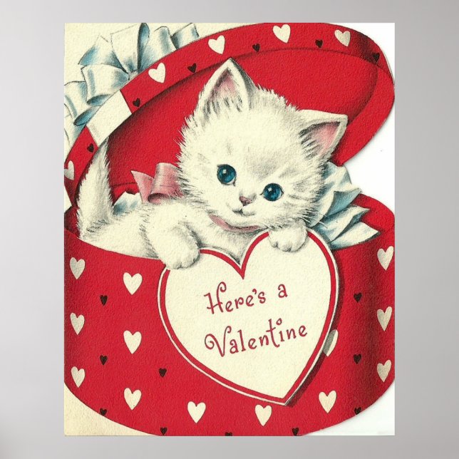 Póster Un gato retro lindo poster de San Valentín (Frente)