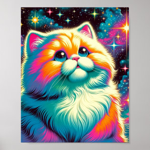 Póster Un gato rosado Naranja fluffy en el espacio