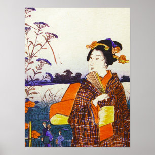 Póster Un geisha del japonés Woodblock Ukiyo-E del agua