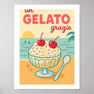 Póster Un Gelato Grazie Retro Helado Playa Tropical