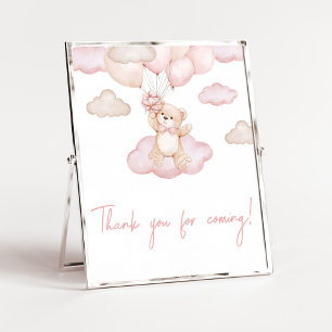 Póster Un globo rosa de oso bebé gracias por venir