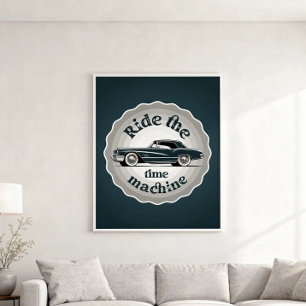 Póster Un gráfico con estilo de placa con auto vintage de