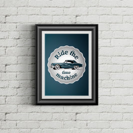 Póster Un gráfico con estilo de placa con auto vintage de