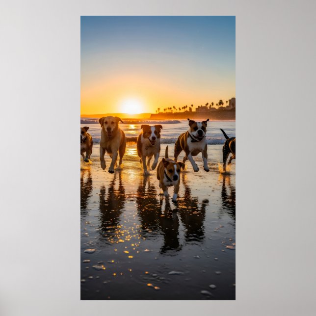 Póster Un grupo de perros persigue y salpican (Frente)