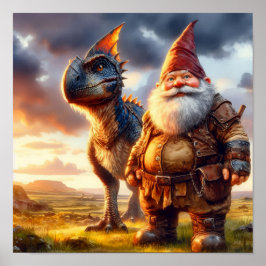 Póster Un guerrero de Gnome posa con su dragón