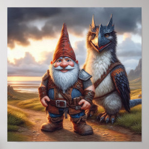 Póster Un guerrero de Gnome posando con su dragón