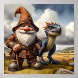 Póster Un guerrero de Gnome posando con su dragón