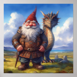 Póster Un guerrero de Gnome posando con su dragón