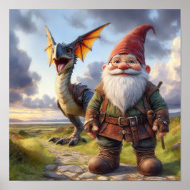 Póster Un guerrero de Gnome posando con su dragón