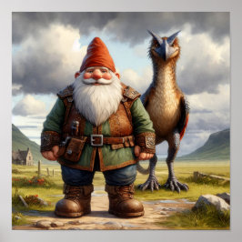 Póster Un guerrero de Gnome posando con su dragón