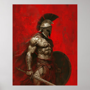 Póster Un guerrero espartano poderoso sostiene la espada