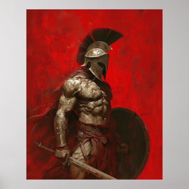 Póster Un guerrero espartano poderoso sostiene la espada  (Frente)
