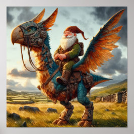 Póster Un guerrero gnomo posando con su dragón