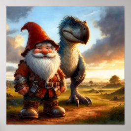 Póster Un guerrero gnomo posando con su dragón