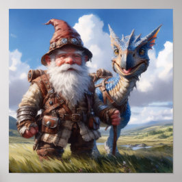 Póster Un guerrero gnomo posando con su dragón