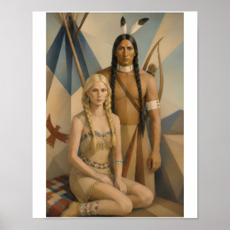 Póster Un guerrero nativo americano y su squaw rubia