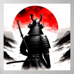Póster Un guerrero samurai en un Poster tradicional de ar