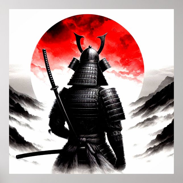 Póster Un guerrero samurai en un Poster tradicional de ar (Frente)