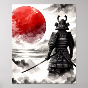 Póster Un guerrero samurai en un Poster tradicional de ar