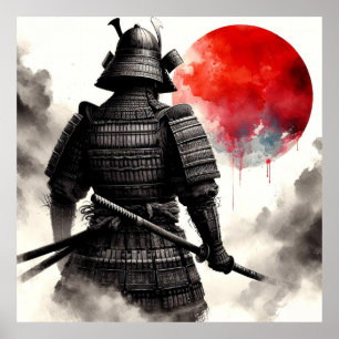 Póster Un guerrero samurai en un Poster tradicional de ar