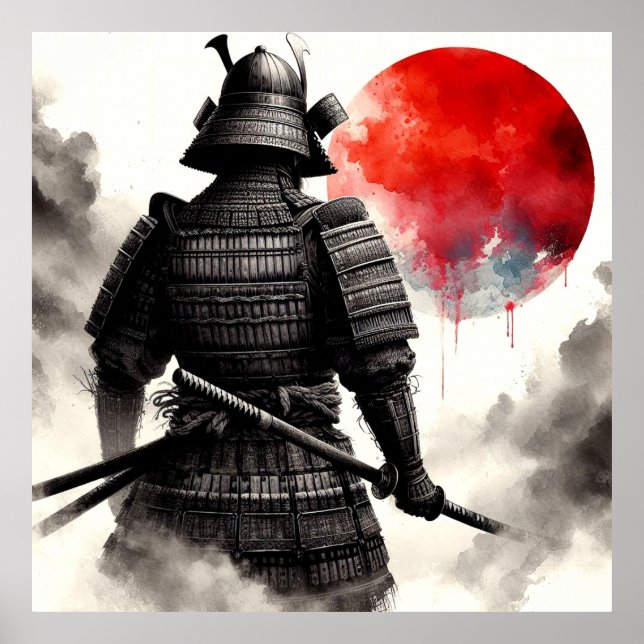 Póster Un guerrero samurai en un Poster tradicional de ar (Frente)