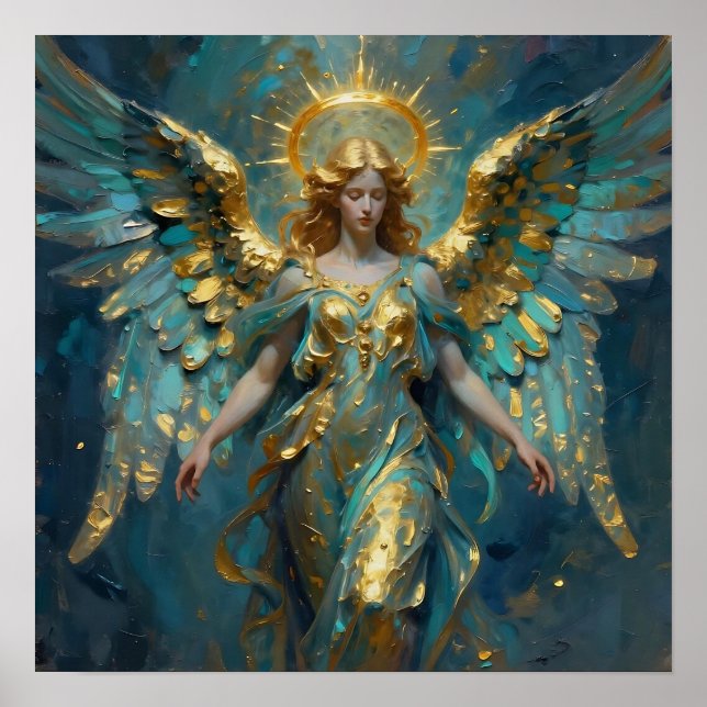 Póster Un hermoso ángel de oro y turquesa (Frente)