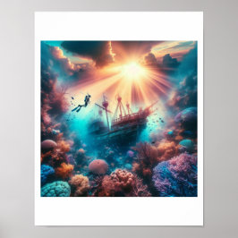 Póster Un hermoso arrecife con un viejo naufragio