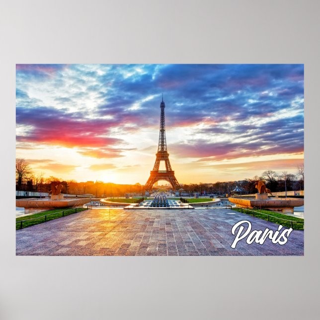 Póster Un hermoso atardecer sobre París, Francia (Frente)
