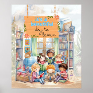 Póster Un hermoso día para aprender con amigos