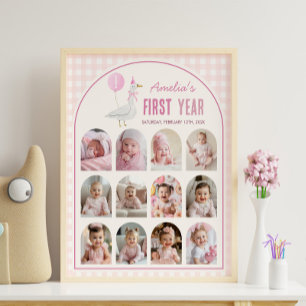 Póster Un hito fotográfico de primer año de color rosa