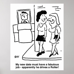 Póster Un hombre conduce un rodillo compresor divertido d