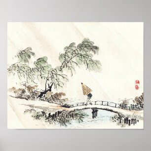 Póster Un hombre cruzando el puente por Kōno Bairei Faux