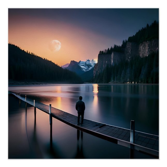 Póster Un hombre solitario reflexionando bajo un cielo de (Anverso)