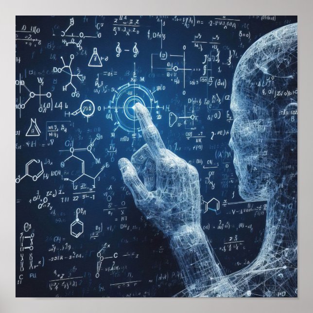 Póster Un humanoide que interactúa con un tablero de dato (Frente)