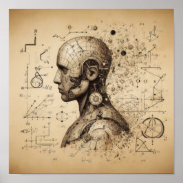 Póster Un humanoide superpuesto en una hoja de datos