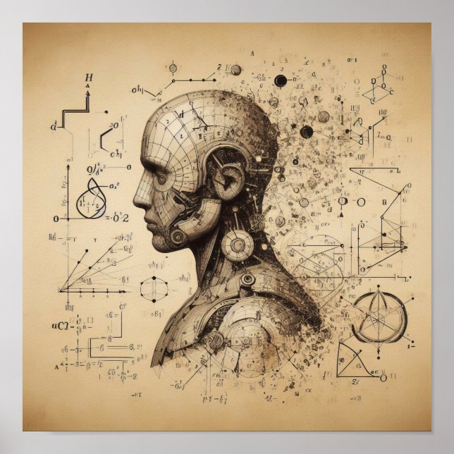 Póster Un humanoide superpuesto en una hoja de datos (Frente)